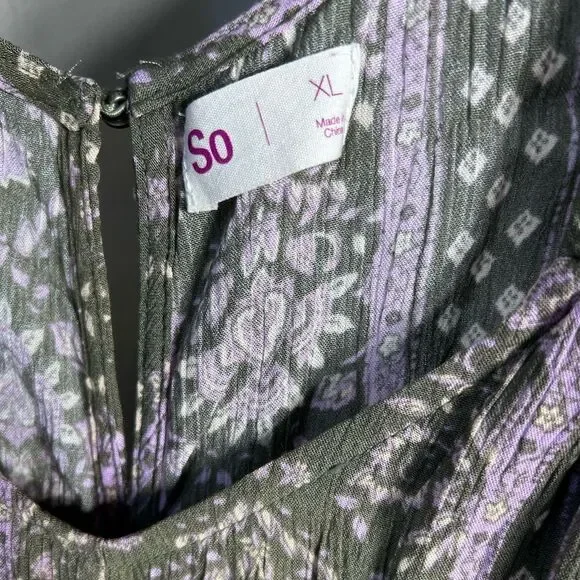 SO Smocked wide leg jumpsuit green purple floral juniors Size XL - Picture 5 of 16